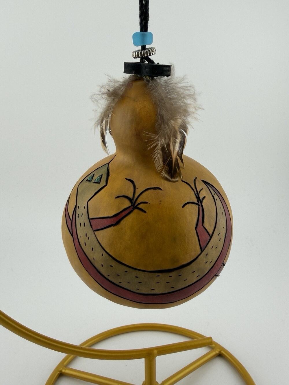 Authentic Vintage Native American Painted Gourd Ornament Gecko Lizard Art